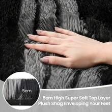 Sour Lemon Fluffy Area Rug Thick & Shaggy Carpet For Living Room & Bedroom Floor, Home Decor Anti-Slip Soft Carpet Floor Mat - Black & gray stripes - 查看 4