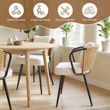 Nalupatio Rattan Dining Chairs Set Of 2, Upholstered Kitchen Chair With Metal Legs, Ergonomic Curved Backrest, Mid Century Modern Living Room Lounge With & Throw Pillow,Brwon - 棕色 - 查看 7