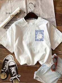 Hauts d'été, T-shirt imprimé graphique, manches courtes, col rond, style décontracté pour le printemps et l'été, vêtements femme, T-shirt en coton, style Y2K - Blanc - Voir 2