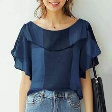 ZANZEA-Blusa de gasa para mujer, Tops elegantes de manga corta con volantes, camisa informal de moda coreana, Túnica elegante con dobladillo con volantes, verano 2025 - Azul oscuro 2 - Ver 3