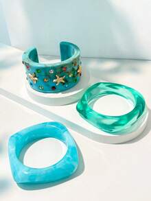 3pcs/1pc Exaggerated Geometric Bracelet Set, Daily Wear, Party, Vacation, Bohemian Style Versatile Accessory - Multicolor B - View 3