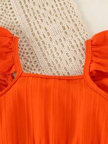 Conjunto de 3 vestidos para niña con cuello cuadrado y volantes acanalados, estampado floral + estampado a rayas + color liso, multicolor, para uso diario, escuela, vacaciones y fiesta, outfit de vuelta al cole - Multicolor - Ver 8