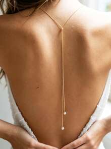 1pc Sexy Pearl Back Chain, Fashionable Beach Ocean Body Jewelry Chain - Gold - View 1