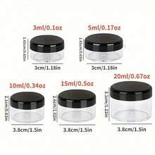 10 Peças Conjunto de Potes Cosméticos Redondos de Plástico com Tampas para Líquidos, Cremes, Amostras, Gemas, Armazenamento de Joias de Diamante, 5-20g - Preto - Visão 6