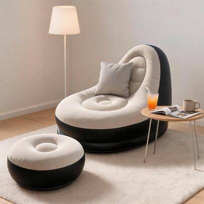 Adulto sillón inflable portátil con respaldo alto y reposapiés estilo lounge para sala camping descanso y exterior