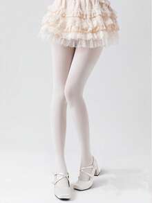 1pair Solid Color Velvet Sheer Pantyhose Summer Thin Micro See-Through Tights For Women - White - View 3