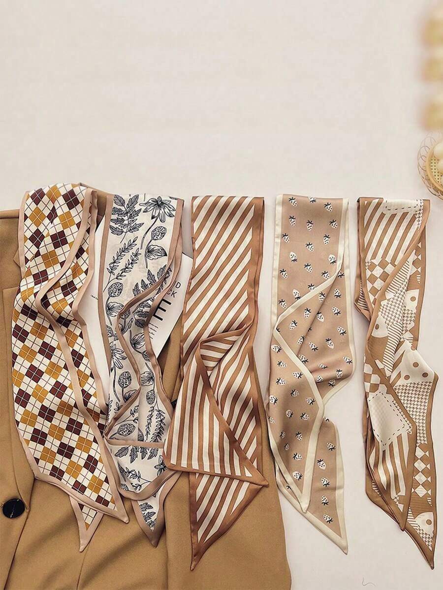 4pcs/Set Elegant Women's Silk Scarf And Floral Pattern Headband, Versatile For Daily And Vacation Wear, Cat Ear Headband, Sweatband, Suitable For School, College, Autumn/Winter, Women Hair Accessories, Soft Headscarf, Women Scarf Fashion Hair Band Summer Outfits - 多色-10 - 查看 1