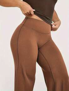 de pantalones anchos de yoga de unicolor y holgados para mujeres, cómodos y versátiles, adecuados para correr, fitness y deportes de yoga - Café integral - Ver 9