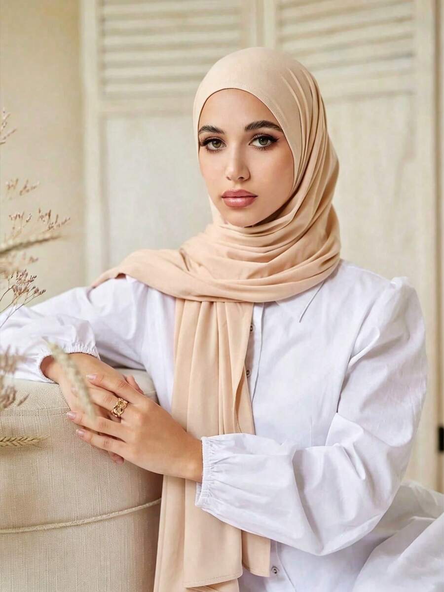 1pc Plus Size Soft Casual Solid Color Knitted Headscarf/Scarf For Women,Holiday,Travel Essential
