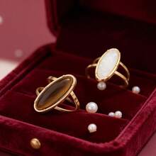 Set Cincin Terbuka Vintage 1/2 Buah, Cincin Stainless Steel Berlapis Emas Tahan Aus dan Tahan Pudar, Bertatahkan Batu Permata Mata Harimau Kristal Putih, Perhiasan untuk Pemakaian Sehari-hari Wanita - MultiWarna - View 5