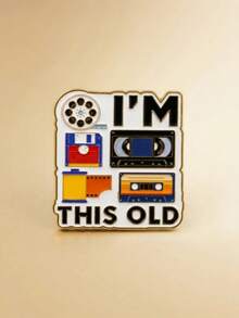 Retro Nostalgic Digital Element Brooch, "I'M THIS OLD" Funny English Slogan, Floppy Disk, VHS Tape, Film Reel Design, Niche Versatile Jacket/Backpack Pin, Zinc Alloy Badge - Multicolor - View 4