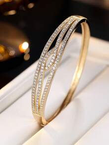 1pc Women's Bracelet, Luxury Sparkling Cubic Zirconia Bangle, Minimalist Open Design, Versatile For Work And Daily Wear - [Better Quality] Bracelet - View 2