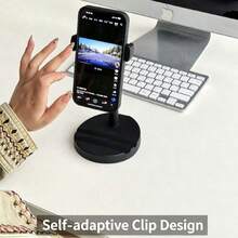 Desktop Phone Holder, 360° Rotatable & Retractable Lazy Phone Stand, Adjustable Live Streaming Bracket For IPhone, Compatible With Samsung, Compatible With Xiaomi All Smartphones - Black - View 7