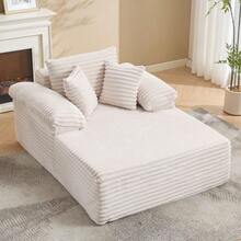Beaully Sofa Bed Couch Chaise Lounge Chair , Corduroy Upholstered Oversized Sleeper Sofa With 2 Pillows And Armrests, Sturdy Structure Sleeper Sofa For Living Room Bedroom Movie Room - Beige - View 7