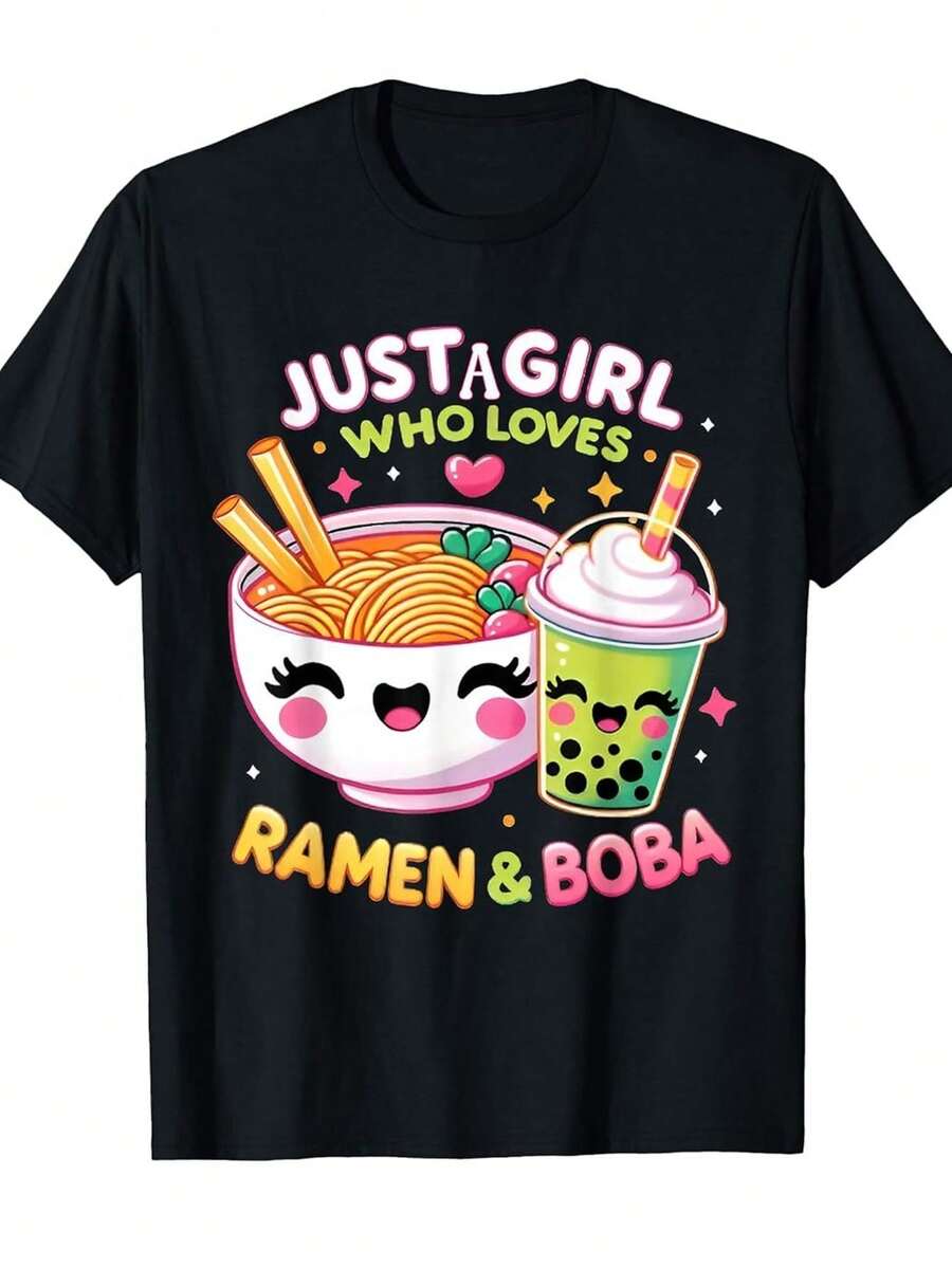 Camiseta unisex Solo un que ama Ramen y Boba Comida divertida Tee gráfica Diseño lindo Kawaii para hombres Mujeres Regalo de vacaciones Regalo de San Valentín