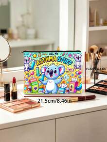 Cute Animal Asthma Inhaler Pouch, "All My Asthma Stuff" Print Storage Bag - Multicolor - View 6