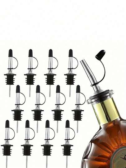 1pc/4pcs Stainless Steel Liquor Pourer, Bottle Pour Spout With Vinegar Stopper, Rubber Dust Cover Topped Wine Pourer, Bar Accessories