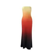 Strapless Slim Fit Maxi Dress, Tube Top Bandeau Design, Elegant Long Length Silhouette, Soft Flowey Fabric For Summer Beach Vacation Resort Dating Party Wear - 黑金 - 查看 4
