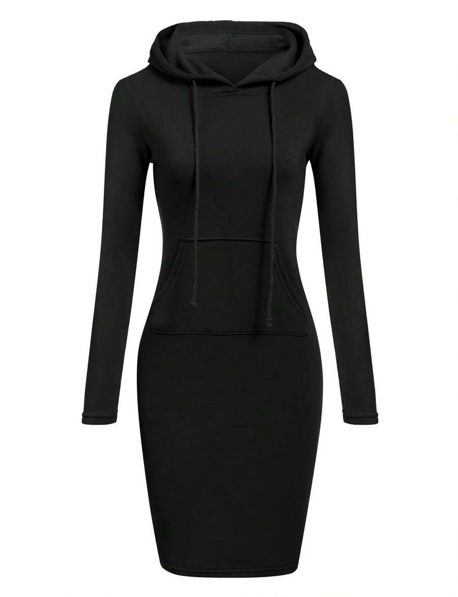 Vestido de mujer de otoño, vestidos con capucha para mujer, sudaderas con capucha para mujer, sudaderas con capucha para mujer, vestido, Tops, ropa para mujer - Negro - Ver 1