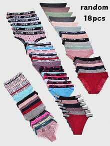 18pcs/Pack Randomly Assorted Cotton Lace Sexy Comfortable Bikini Brief Panties For Women - Multicolor - View 1