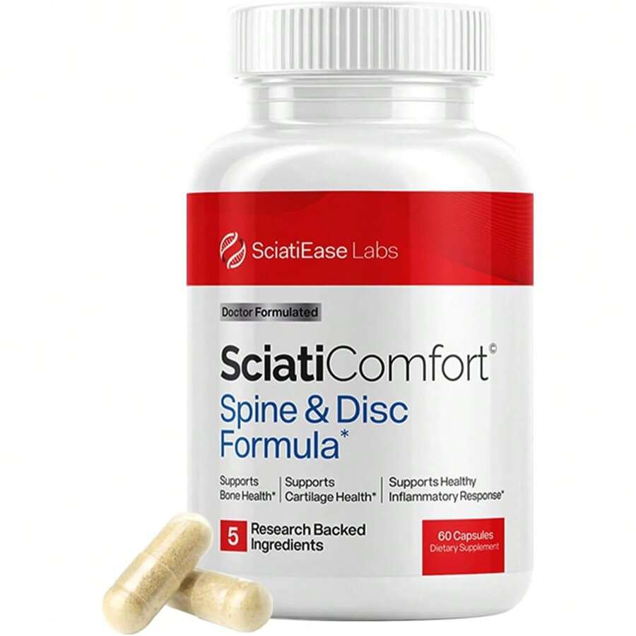 SciatiEase SciatiComfort Spine And Disc Support Supplement Sciatic Nerve Health Support Supplement - VIT D3 K2, Aquamin, Calcium, Magnesium, Type II Collagen, Pea (Palm Collagen) - 30 Day Supply - 70G - 查看 1