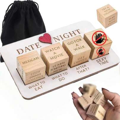 Juego de 7 dados de madera para parejas con bolsa de almacenamiento, dados románticos para tomar decisiones, regalo de ideas divertidas para citas