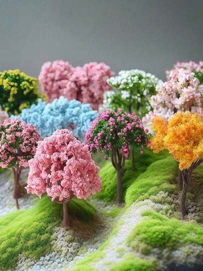 6pcs Artificial Model Trees, Miniature Landscape Simulation Trees, Imitation Sakura Trees, PVC Artificial Green Decorations, Colorful Miniature Garden Trees And Plants, Suitable For DIY Fairy Garden, Glass Container Decor, Gardening Miniature Models, Home Decor, Desktop Decor, Fairy Garden Decor, Bedroom Decor, Valentine's Day Gift (1/3/6pcs Set)