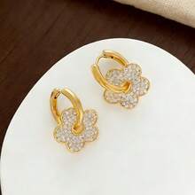 Petite Floral Earrings. Fashionable And Creative Flower Design, Inlaid With Synthetic Zirconia, Shiny And Sparkling Women's Earrings. Fashionable And Cute Ladies' Elegant Earrings. Suitable For Women To Wear In Summer. Birthday Gift For Ladies. - Petal Pendant - View 3