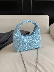 亮片單肩包，閃亮派對手拿包，婚禮派對配件，優雅女款手提包，婚禮用品，閃亮派對錢包（隨機花紋），亮片，海灘 - 藍色 - 查看 12