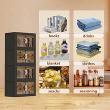 5-Tier Stackable Storage Box With Lid And Wheels Suitable For Home, Office, Dormitory, Snacks - Grey - View 7