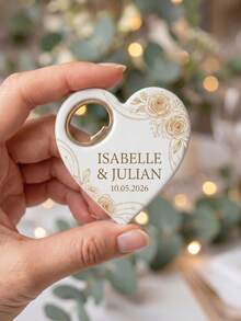 1pc Custom Text Heart-Shaped Fridge Magnet Bottle Opener, Custom Couple Name & Date, 5 Styles Available,Personalized Wedding Favor With Floral Design, Anniversary/Engagement Gift, Kitchen Decor Magnet - Multicolor - View 9