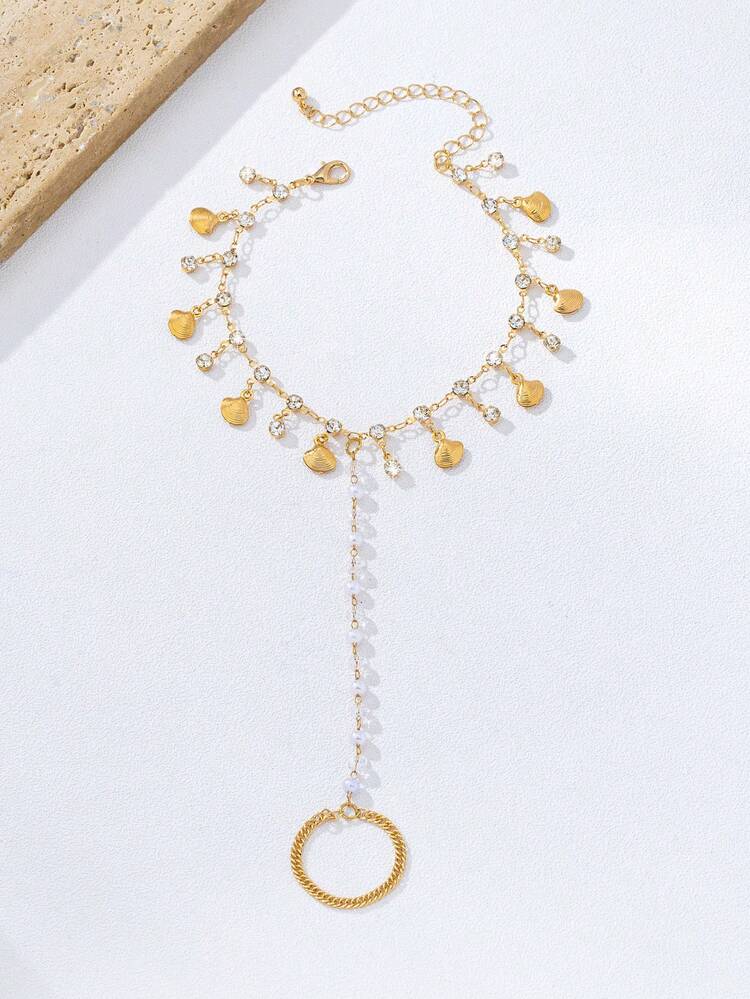 1pc Fashionable Geometric Anklet With Toe Ring (Random Beads Quantity)