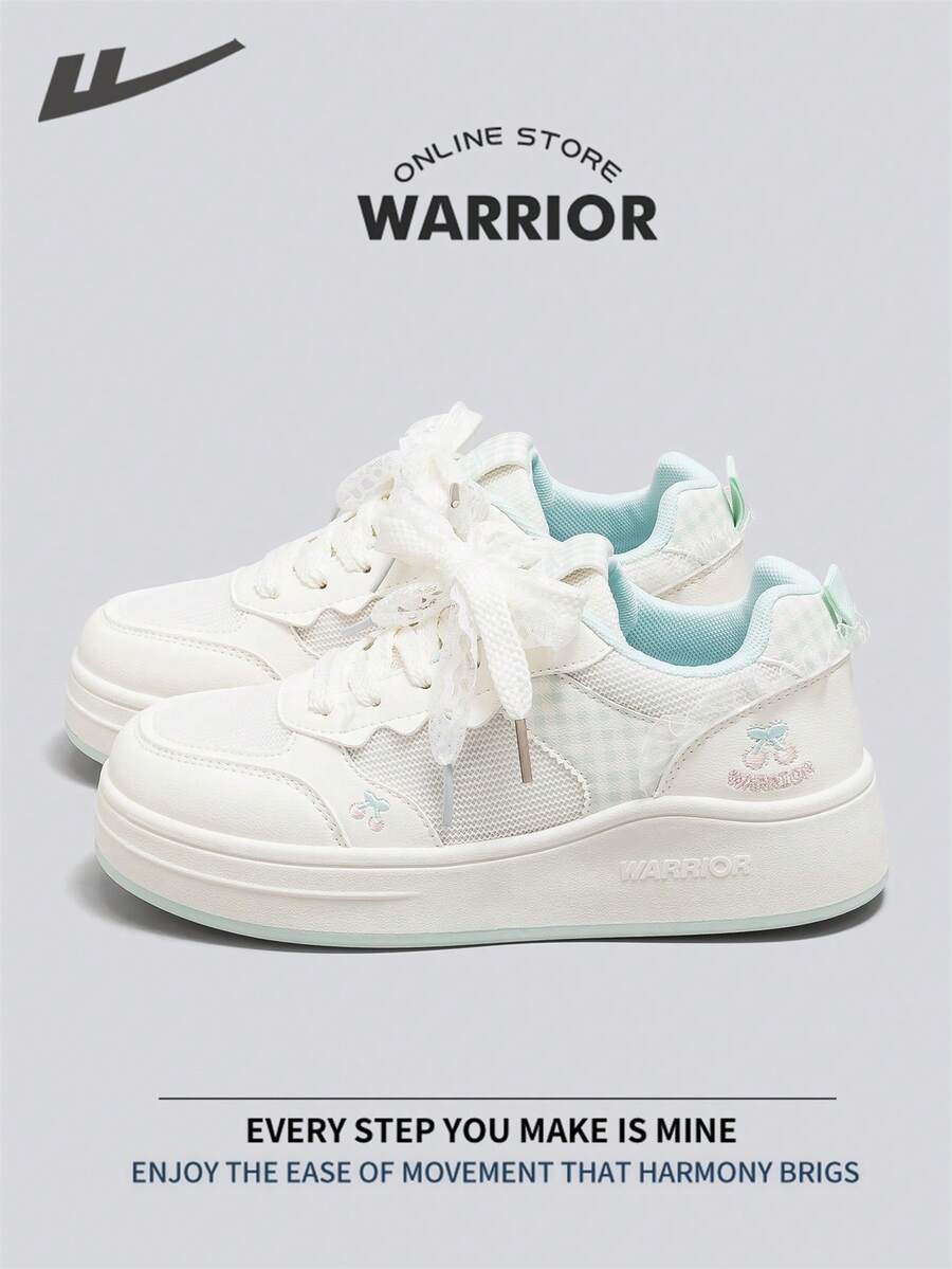 Warrior 女士板鞋,春夏款,舒适百搭,休闲时尚,四季皆宜,耐磨耐穿,适合全天穿着的训练鞋和跑步鞋。 - 白/青 - 查看 1