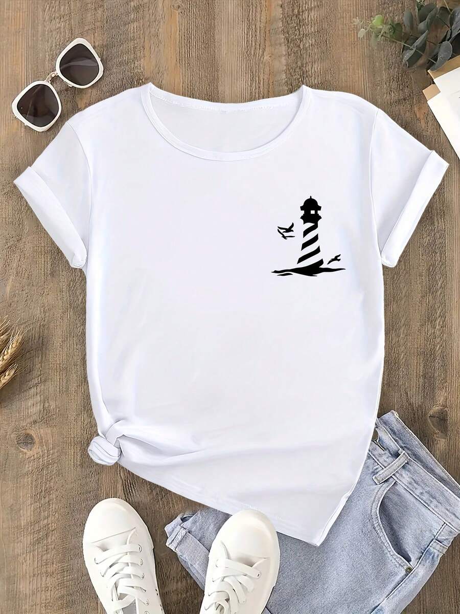 Camiseta de Verano Cómoda y Suave Lighthouse - Blanco - Ver 1