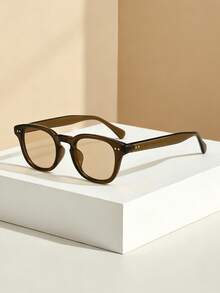 1 paire de lunettes ovales à monture en plastique unisexe, style bohème classique, convient pour les fêtes, les sports, les sorties, les vacances, les voyages, la plage, la conduite, la rue, les vacances, les sports, la pêche, les activités de plein air, les tenues de rue - Taupe - Voir 2