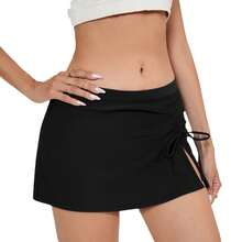 Drawstring Fashion Swim Shorts For Women, Hip-Hugging, Tummy-Controlling, Mid-Waist Swim Shorts - Black - View 6