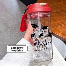 1pc/5pcs 500ml Graduation Cartoon Print Travel Mug - Transparent Coffee Cup, Leak-Proof Portable Water Bottle With Straw And Rope Handle, Lightweight And Durable, Ideal For Travel, Fitness, Office And School - Cute Graduation, Student Gift - Black - Proud Of You - View 24