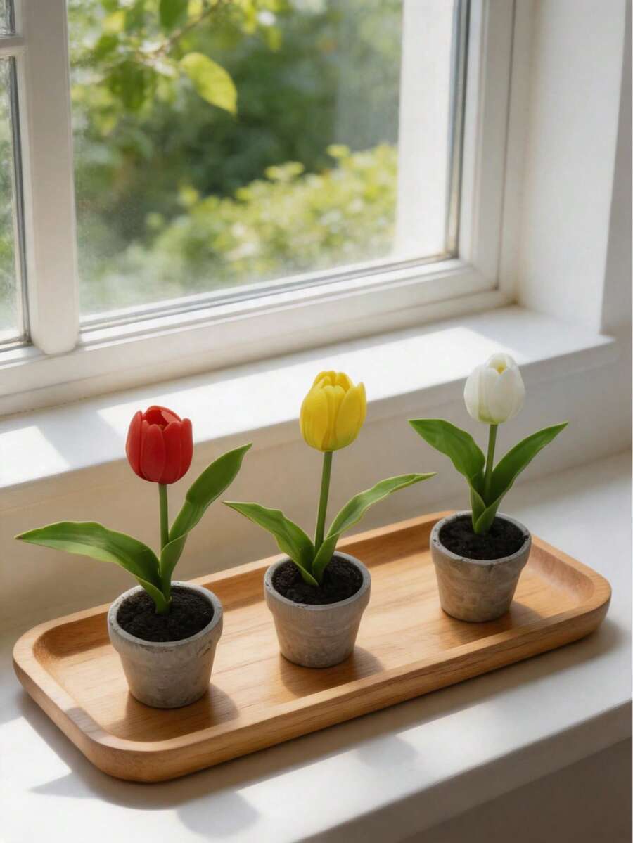 1 pièce Plante de tulipe artificielle en pot de 23 cm, fleur en PU au toucher réaliste dans un pot en céramique, bonsaï de tulipe factice pour décoration de bureau, 3 couleurs disponibles, arrangement floral de style Ins nordique esthétique pour maison, bureau, salon, chambre, table à manger, mariage, fête - Rouge - Voir 1