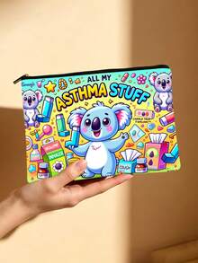 Cute Animal Asthma Inhaler Pouch, "All My Asthma Stuff" Print Storage Bag - Multicolor - View 8