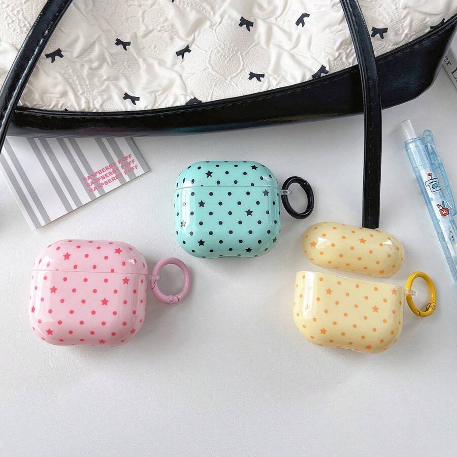 Premium 3-Farben einfarbiges Polka-Dot-Stern-Doppelschicht-IMD-Kopfhörerhülle im koreanischen Stil + Ringhalter kompatibel mit Apple Pro 3 Hülle/ Pro 2 Hülle/ Pro Hülle/ 4 Hülle/ 3 Hülle/ 2 Hülle/Modische Damen-Kopfhörerhülle/Minimalistische Kopfhörerhülle/Apple Kopfhörerhülle/Apple Kopfhörerhülle/Frühling Sommer Kopfhörerhülle/Geburtstagsgeschenk/Feiertagsgeschenk