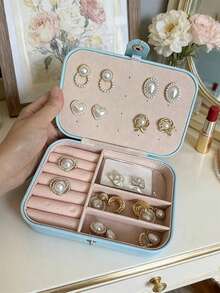 1pc Large Capacity Travel Jewelry Box, Multi-Functional Jewelry Storage Box, Portable Jewelry Display Case, Suitable For Storing Rings, Necklaces, Earrings, Lipsticks And Perfumes, A Must-Have Travel Accessory, Suitable For Beach, Bedroom, Living Room, Dorm Use, Great Gift For Girlfriend, Birthday, Holiday - Multicolor - View 7