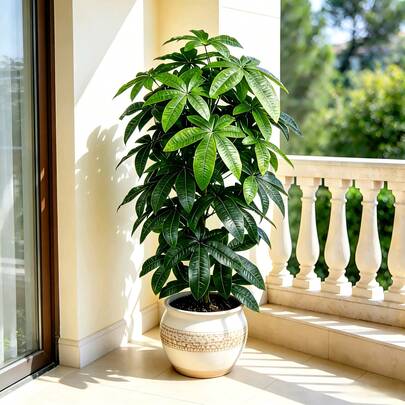 A Plant Commonly Known As The "Money Tree", With The Scientific Name Pachira Aquatica, Featuring Green Stems And Vibrant Leaves. This Is A Must-Have Plant For Slouchy People. It Requires No Maintenance Or Pruning, Making It Very Suitable For Use In Stores, Outdoors, Farmhouses, And More. As A Housewarming Decoration And Front Door Decor, It Is Perfect For Home Decoration (No Need For A Planter).