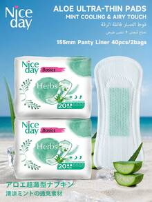 Niceday 40片/2包，155毫米芦荟卫生巾，日常女性卫生巾，超薄经期护垫，吸收大量流量，防漏，透气，凉爽，消除异味 - 155mm(40pcs/2packs) - 查看 2