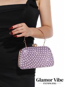 Túi xách dạ hội đính pha lê tím Glamor Vibe, kiểu dáng cổ điển với khung kim loại cứng cáp, dây đeo và quai xách có thể tháo rời, hộp quà sang trọng lấp lánh, thích hợp cho đám cưới, cô dâu, dạ hội, tiệc tùng, các dịp trang trọng và đêm hè trên bãi biển. - Màu tím hoa cà - Xem 4