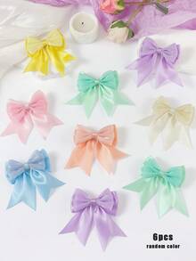 6pcs Random Multi-Color Double-Layer Bow Hair Clips, Princess Style School Girl Aesthetic High-End Hair Accessories, Essential Daily Hair Decor For Girls - Multicolor - View 6