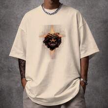Camiseta Oversized Cristão Jeesuss Rei dos Reis Unissex Ref4915 - Caqui - Visão 1