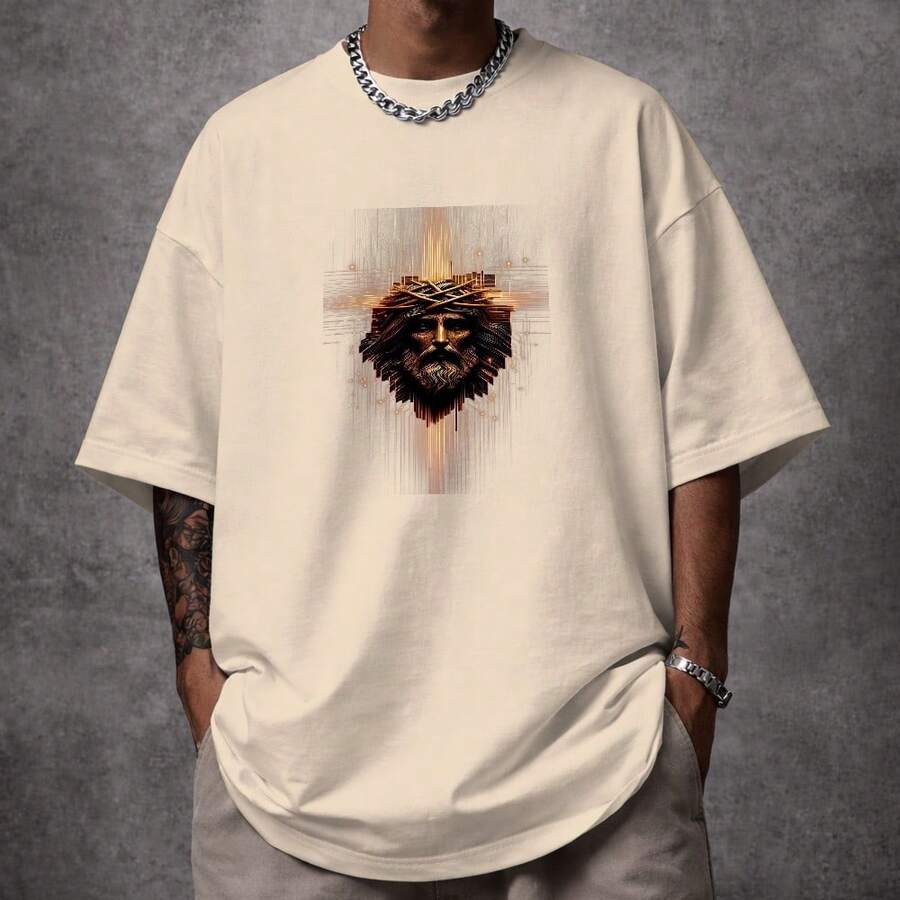 Camiseta Oversized Cristão Jeesuss Rei dos Reis Unissex Ref4915 - Caqui - Visão 1