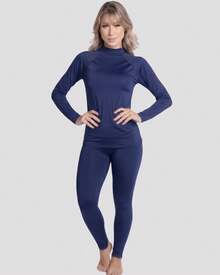 Thermal Pants And Thermal Shirt Set For Women, Base Layer, Winter, Cold Weather, UV Protection + Polyester - Navy Blue - View 2