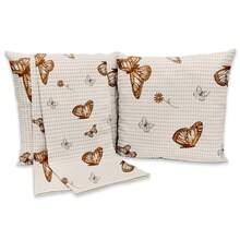 Bed Runner Set With 3 Piqué Pillow Covers. - Khaki Butterfly - View 2