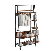 Industrial Style Freestanding Open Clothes Rack With Shelves - Retro Brown Clothes Rack For Bedroom, Living Room And Home Office - Multifunctional Organizer For Storing Clothes And Shoes - 黑色+棕色 - 查看 7
